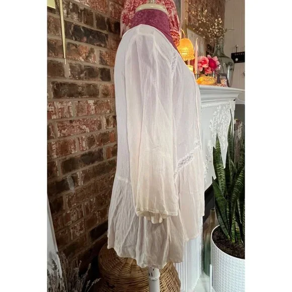 Boho Cream Mossimo Peasant Top With Lace Detail & Tie Neckline - XL - Picture 4 of 7